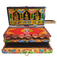 Buddhist Handmade Wooden Traveling Altar [chesum] Box, [foldable], With Buddha, Avloktesvara, & Chengregiz