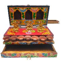 Buddhist Handmade Wooden Traveling Altar [chesum] Box, [foldable], With Three Bodhisattava