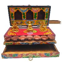 Buddhist Handmade Wooden Traveling Altar [chesum] Box, [foldable], With Three Buddhas