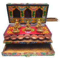 Buddhist Handmade Wooden Traveling Altar [chesum] Box, [foldable], With Pancha Buddha