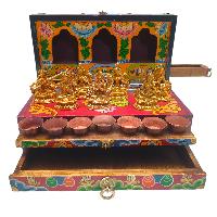 Buddhist Handmade Wooden Traveling Altar [chesum] Box, [foldable], With Seven Bodhisattava