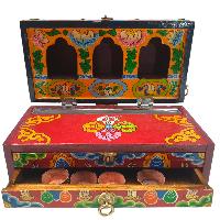 Buddhist Handmade Wooden Traveling Altar [chesum] Box, [foldable], With Fourteen Important Bodhisattvas And Buddhas