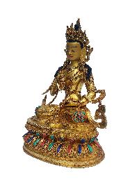 Buddhist Handmade Statue Of Vajrasattva, [face Painted], [gold Plated], [stone Setting]