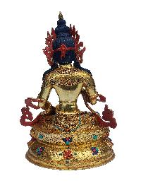 Buddhist Handmade Statue Of Vajrasattva, [face Painted], [gold Plated], [stone Setting]