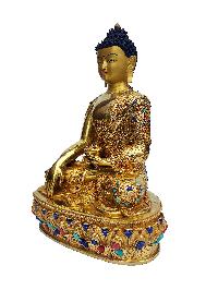 Buddhist Handmade Statue Of Shakyamuni Buddha, [face Painted], [gold Plated], [stone Setting]