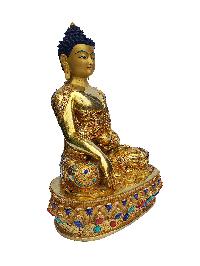 Buddhist Handmade Statue Of Shakyamuni Buddha, [face Painted], [gold Plated], [stone Setting]