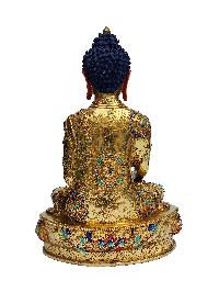 Buddhist Handmade Statue Of Shakyamuni Buddha, [face Painted], [gold Plated], [stone Setting]