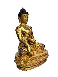 Buddhist Handmade Statue Of Shakyamuni Buddha, [face Painted], [gold Plated], [stone Setting]
