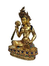 Buddhist Handmade Statue Of [machig Labdron Or Damaru Yogini], [face Painted], [gold Plated], [stone Setting]