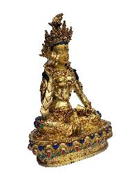 Buddhist Handmade Statue Of [machig Labdron Or Damaru Yogini], [face Painted], [gold Plated], [stone Setting]