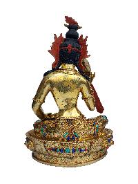Buddhist Handmade Statue Of [machig Labdron Or Damaru Yogini], [face Painted], [gold Plated], [stone Setting]