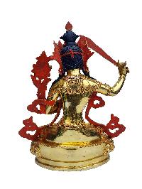Manjushri Statue, Buddhist Handmade Statue, [face Painted], [gold Plated], [stone Setting]