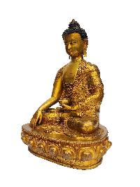 Buddhist Handmade Statue Of Shakyamuni Buddha, [face Painted], [gold Plated], [stone Setting]