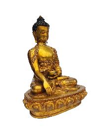 Buddhist Handmade Statue Of Shakyamuni Buddha, [face Painted], [gold Plated], [stone Setting]