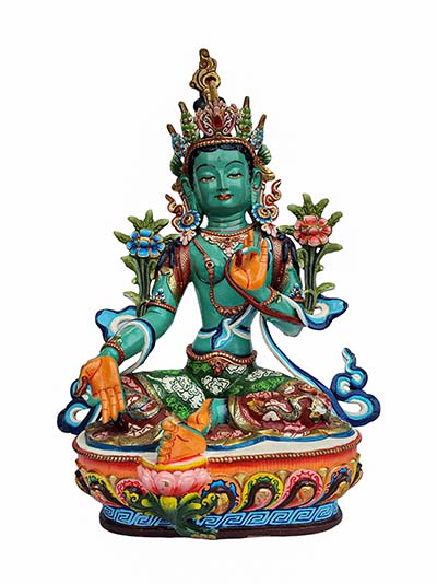 Green Tara Statue, Buddhist Handmade Statue, [thangka Colour Finishing]