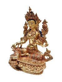 Green Tara, Buddhist Handmade Statue [full Fire Gold Plated], [face Painted], [stone Setting]