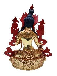 Green Tara, Buddhist Handmade Statue [full Fire Gold Plated], [face Painted], [stone Setting]