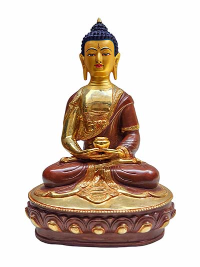 Amitabha Buddha Statue, Buddhist Handmade Statue With Extra Gold On Base, [partly Gold Plated, Face Painted]