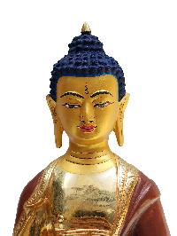 Amitabha Buddha Statue, Buddhist Handmade Statue With Extra Gold On Base, [partly Gold Plated, Face Painted]