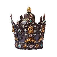 [crown With Gem-encrusted], Handmade Buddhist Crown With Vairochana Buddha Design, Copper, Gold And Silver Plated