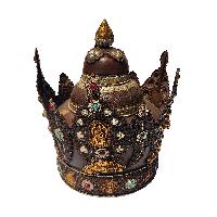 [crown With Gem-encrusted], Handmade Buddhist Crown With Vairochana Buddha Design, Copper, Gold And Silver Plated