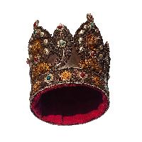 [crown With Gem-encrusted], Handmade Buddhist Crown With Vairochana Buddha Design, Copper, Gold And Silver Plated