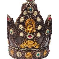 [crown With Gem-encrusted], Handmade Buddhist Crown With Vairochana Buddha Design, Copper, Gold And Silver Plated