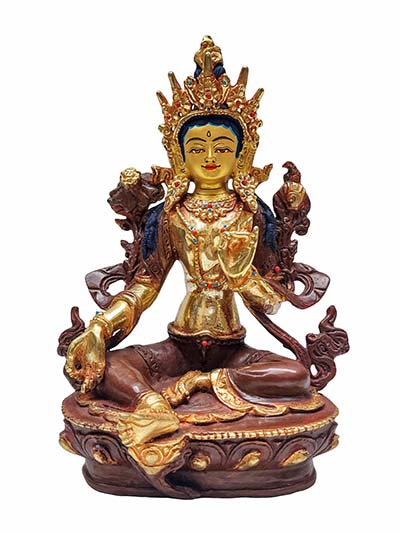 Green Tara Statue, Buddhist Handmade Statue, [partly Gold Plated, Face Painted]