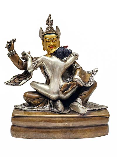 Padmasambhava Shakti Statue, A Buddhist Handmade Statue, [silver And Chocolate Oxidized], [face Painted]