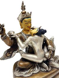Padmasambhava Shakti Statue, A Buddhist Handmade Statue, [silver And Chocolate Oxidized], [face Painted]