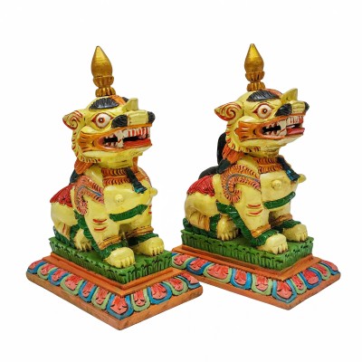 Temple Lion Set [painted], Wooden
