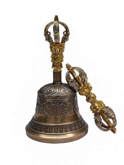 [dehradun] Bell And Dorje [vajra], Bronze, [high Quality], Antique Finishing