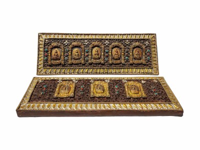 Book Cover With Pancha Buddha Design, Buddhist Old Tibetan Cover