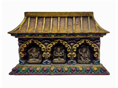 House Frame, Hand Carved Wooden Frame With Chenrezig, Manjushri, [pagoda Style]