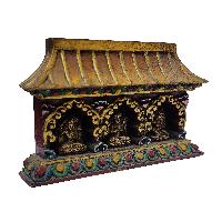 House Frame, Hand Carved Wooden Frame With Chenrezig, Manjushri, [pagoda Style]