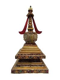 Stupa, Buddhist Handmade Statue [stone Setting], [electro Gold Plating].
