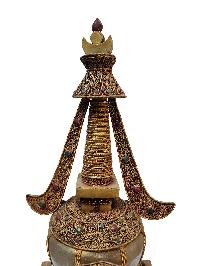 Stupa, Buddhist Handmade Statue [stone Setting], [electro Gold Plating].
