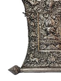 Manjushri Metal Wall Hanging, Silver Plated, High Quality, With Gaurdha On Top