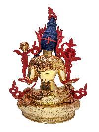 Green Tara, Buddhist Handmade Statue [full Fire Gold Plated], [face Painted], [stone Setting]