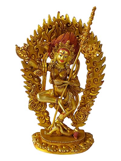 Vajravarahi - Dorje Phagmo, Buddhist Full Gold Plated Statue, With Painted Face