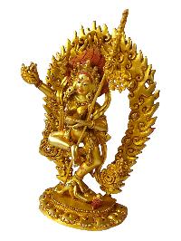 Vajravarahi - Dorje Phagmo, Buddhist Full Gold Plated Statue, With Painted Face