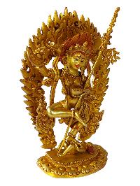 Vajravarahi - Dorje Phagmo, Buddhist Full Gold Plated Statue, With Painted Face