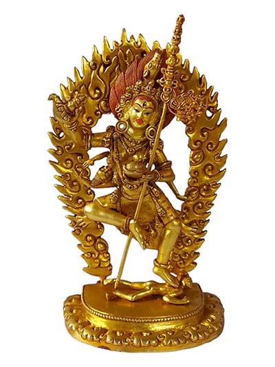 Vajravarahi - Dorje Phagmo, Buddhist Full Gold Plated Statue, With Painted Face