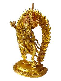 Vajravarahi - Dorje Phagmo, Buddhist Full Gold Plated Statue, With Painted Face