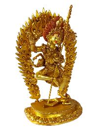 Vajravarahi - Dorje Phagmo, Buddhist Full Gold Plated Statue, With Painted Face