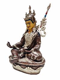 Padmasambhava Or Guru Rinpoche, Buddhist Handmade Statue, [silver Plated And Chocolate Oxidized], [face Painted]