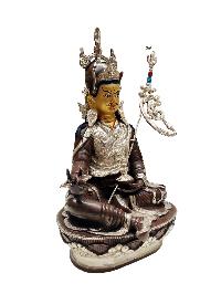 Padmasambhava Or Guru Rinpoche, Buddhist Handmade Statue, [silver Plated And Chocolate Oxidized], [face Painted]
