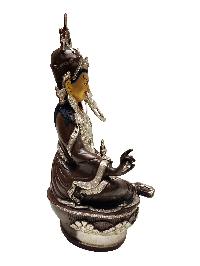 Padmasambhava Or Guru Rinpoche, Buddhist Handmade Statue, [silver Plated And Chocolate Oxidized], [face Painted]