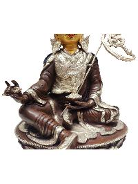 Padmasambhava Or Guru Rinpoche, Buddhist Handmade Statue, [silver Plated And Chocolate Oxidized], [face Painted]