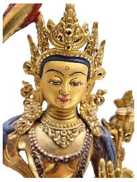 Manjushri, [old Stock], Tibetan Buddhist Handmade Statue, Partly Gold Plated, Painted Face